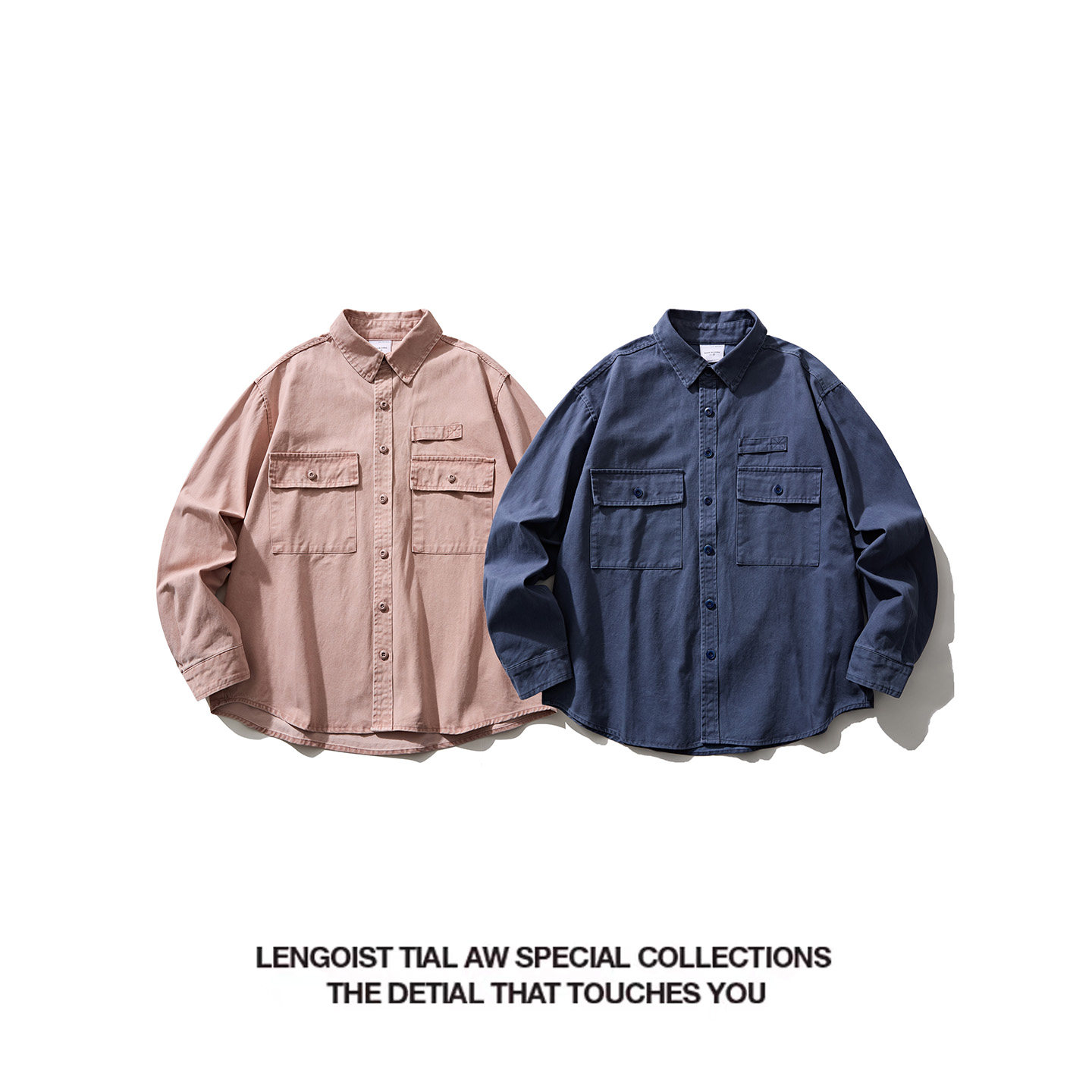 LENGOIST 复古日系双色入多口袋廓形宽松春秋酵洗工装长袖衬衫,男装,衬衫,淘宝优惠券,粉丝福利购,淘宝优惠卷