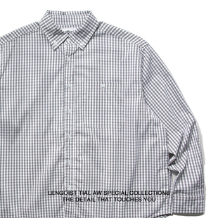LENGOIST CITY BOY AHH风男女宽松格子宽大下弧插袋长袖翻领衬衫