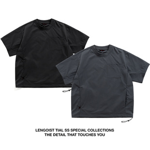 LENGOIST26SS日系户外3M科技整理吸湿排汗速干多口袋抽绳短袖 T恤