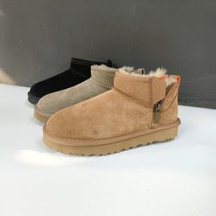 男女同款纯羊毛低筒女靴皮毛一体拉链皮标真皮周冬雨加厚保暖棉鞋