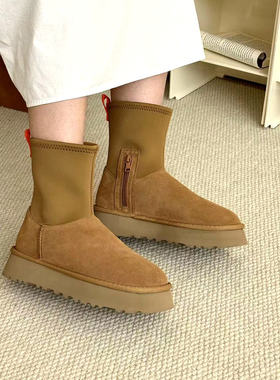杨紫款雪地靴厚底增高铅笔靴美拉德皮毛一体弹力布袜子靴迪普靴女