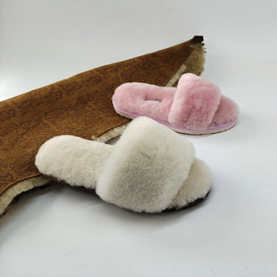 城北路22号 澳洲羊毛一字拖鞋女 羊皮毛一体空调房防寒拖春季防滑