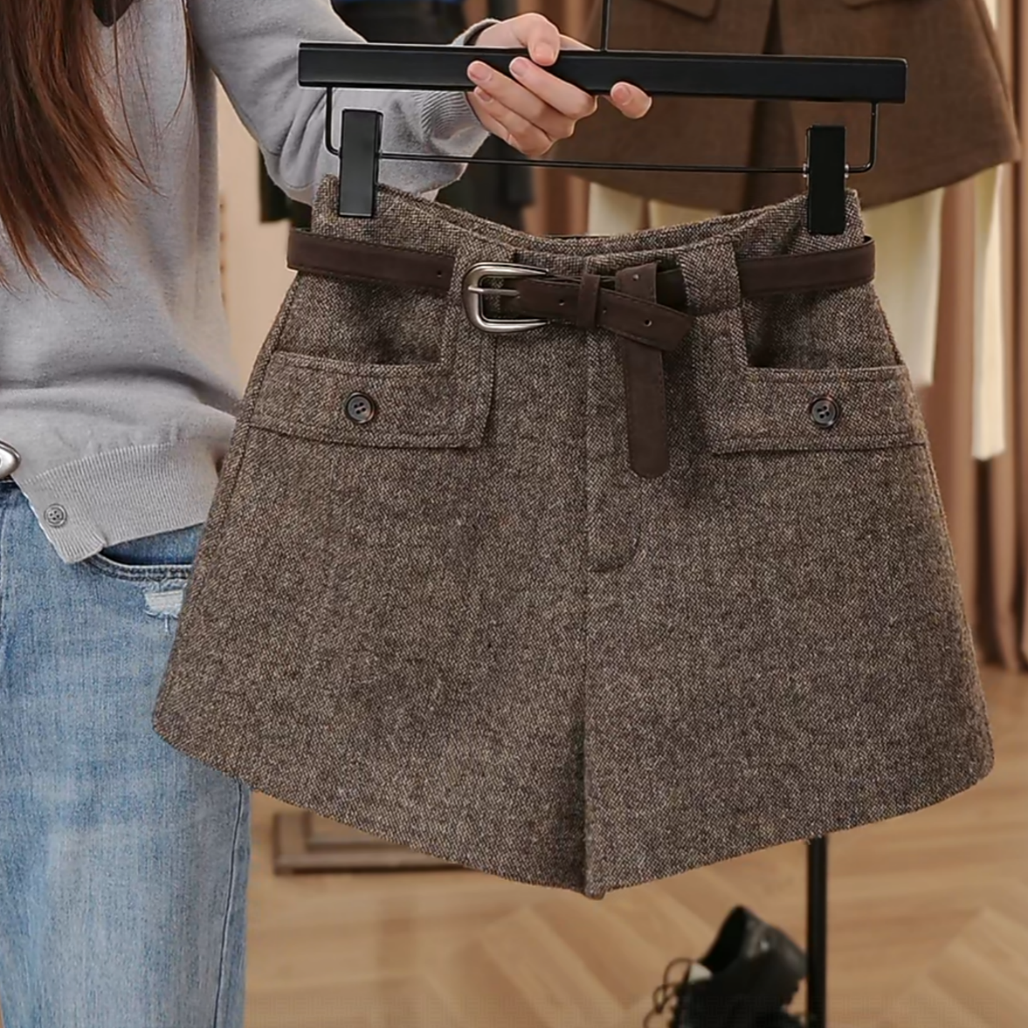 毛呢短裤女秋冬外穿a字阔腿裤大码胖mm2025新款高腰显瘦休闲裤子