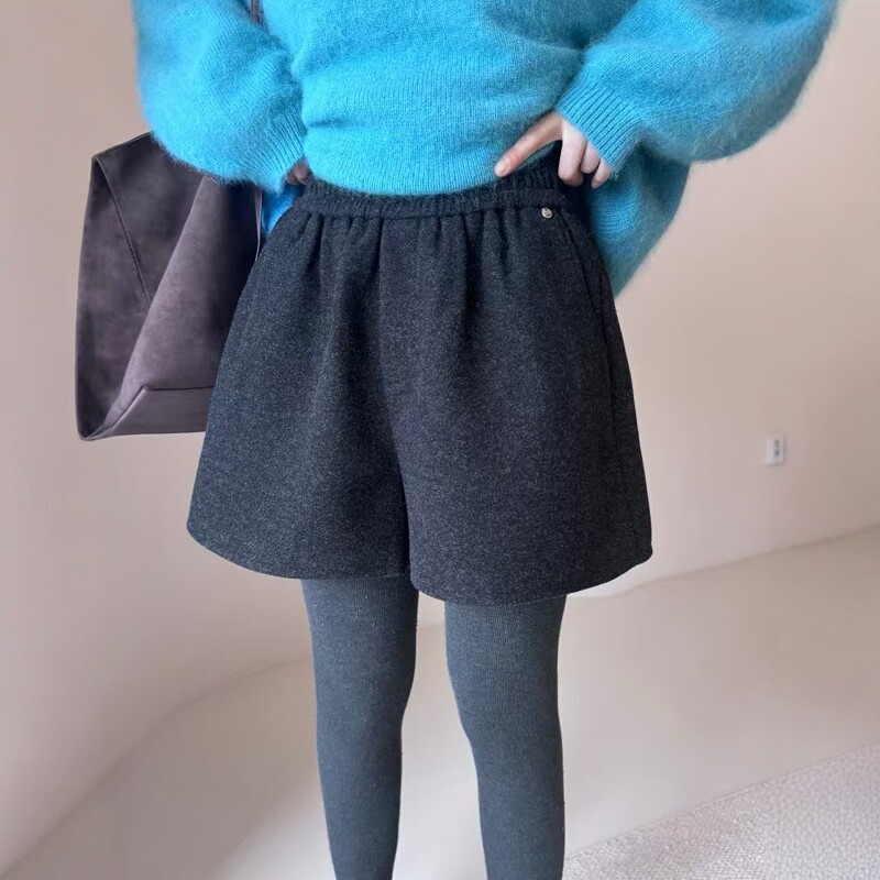 毛呢短裤女2025冬季新款大码小个子松紧高腰显瘦松弛感a字阔腿裤,女装/女士精品,半身裙,淘宝优惠券,粉丝福利购,淘宝优惠卷