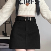 显瘦黑色包臀裙加厚西装 高腰a字毛呢半身短裙女2025新款 秋冬季 裙