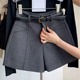 a字休闲显瘦口袋短裤 胖mm秋冬毛呢短裤 高腰灰色小个子阔腿靴裤 女
