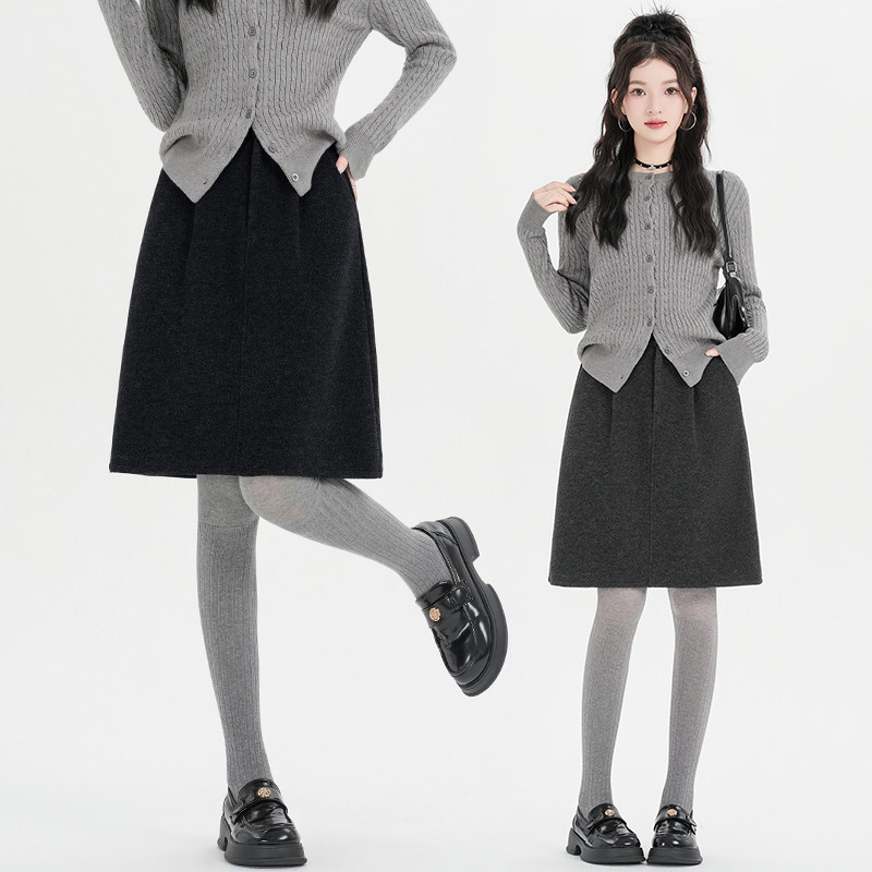 大码高腰显瘦花苞中裙女秋冬毛呢半身裙梨形小个子藏肉伯克利半裙