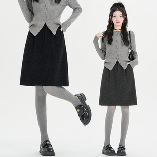 大码高腰显瘦花苞中裙女秋冬毛呢半身裙梨形小个子藏肉伯克利半裙