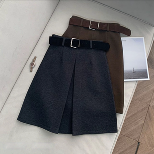 胖mm独特绝美A字裙子中裙 女装 秋冬2025新款 深灰色毛呢半身裙大码