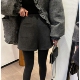 高腰百搭外穿小个子五分显瘦休闲靴裤 灰色毛呢短裤 秋冬女a字大码