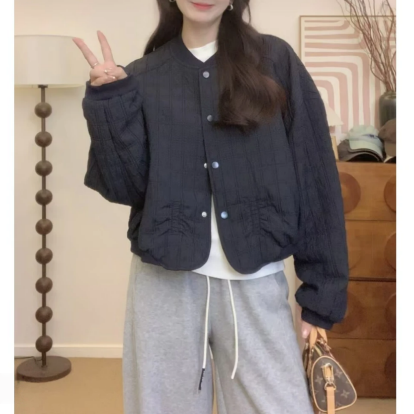 胖mm复古休闲风立领棉服外套女