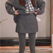 灰色新款 女生 高腰打底不规则开叉设计毛呢半身裙裤 时尚 休闲秋冬季