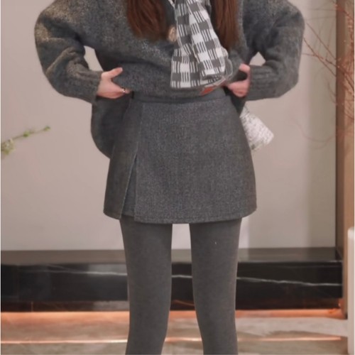 灰色新款时尚休闲秋冬季半身裙裤