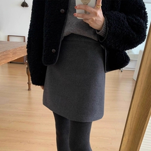 经典 高腰包臀一步裙秋冬胖MM显瘦防走光a字短裙子 毛呢半身裙大码