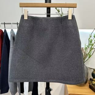 韩系灰色毛呢A字修身 简约百搭防走光短裙 高腰气质半身裙2025秋季