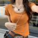 2025新款 胖mm大码 t恤女夏季 u领短袖 大领口纯色橘色正肩上衣女 女装