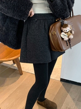 大码灰色毛呢短裤女外穿秋冬2025新款胖mm高腰a字宽松阔腿五分裤