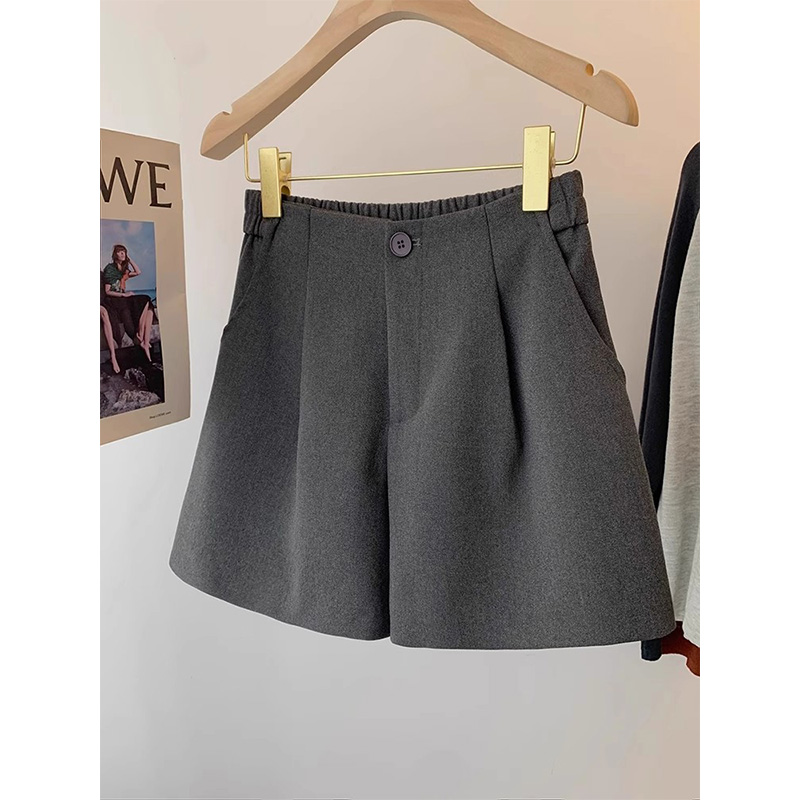 灰色毛呢短裤女生秋冬欧货阔腿裤