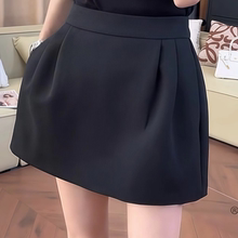 大码2025秋冬高腰黑色褶皱百搭花苞短裙女胖mm遮胯显瘦a字半身裙