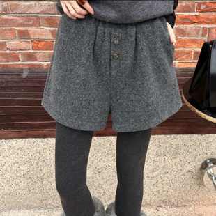 大码胖妹妹百搭毛呢阔腿短裤女2025秋冬新款欧货时尚休闲热裤潮