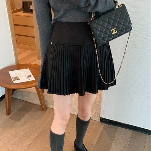加厚毛呢压褶半身裙女秋冬大码小个子高腰遮胯A字防走光百褶短裙