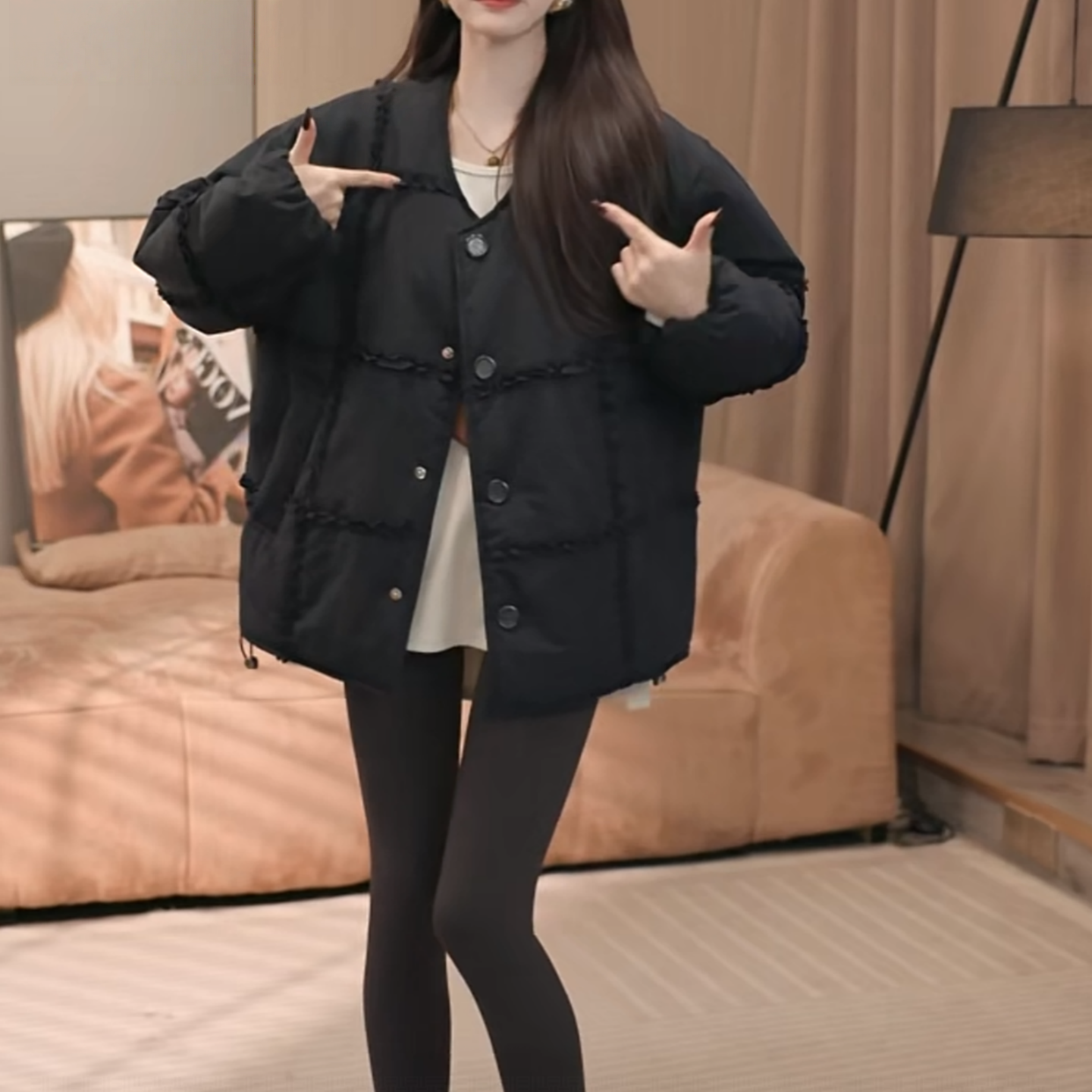 大码胖mm韩系简约保暖棉袄2025冬季新款时尚洋气木耳拼接减龄棉服