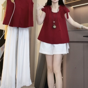 韩版 衬衫 胖mm大码 两面穿小飞袖 上衣女 女夏2025新款 设计感绑带小衫