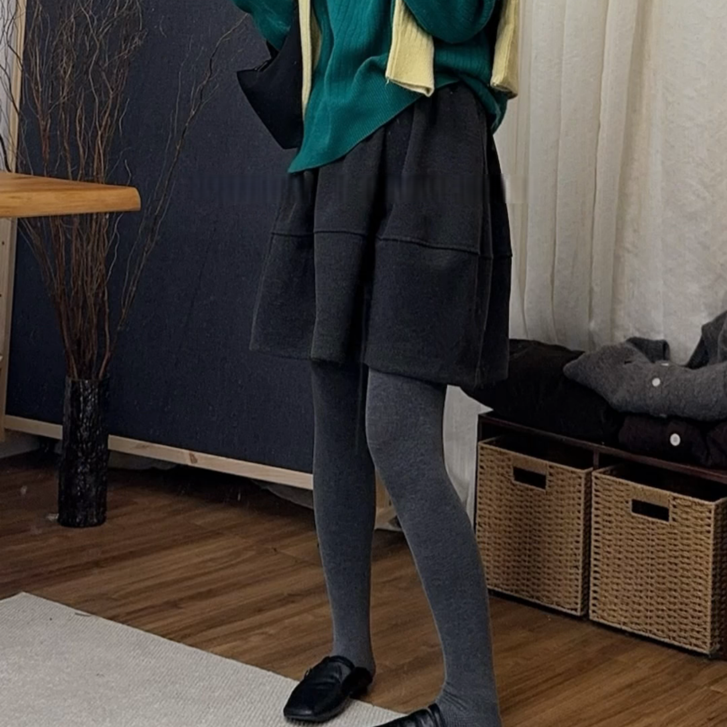 梨形身材灰色毛呢花苞裙miu系遮胯半身裙大码胖mm显瘦蓬蓬中裙子