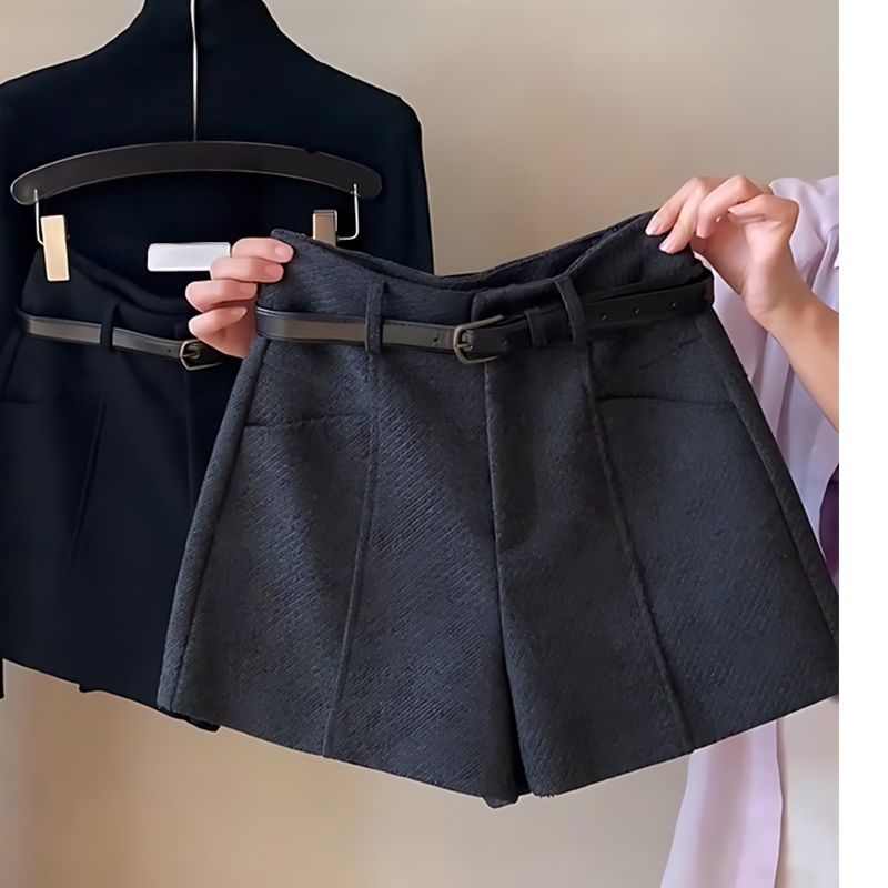 黑色毛呢短裤女装秋冬装新款裤子