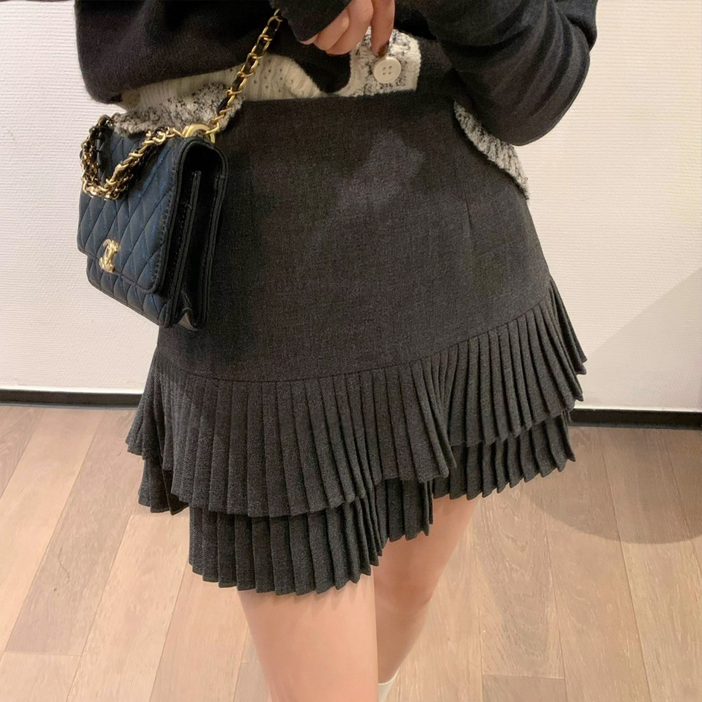 灰色高级感百搭a字百褶裙女大码胖mm秋冬季高腰显瘦毛呢半身短裙