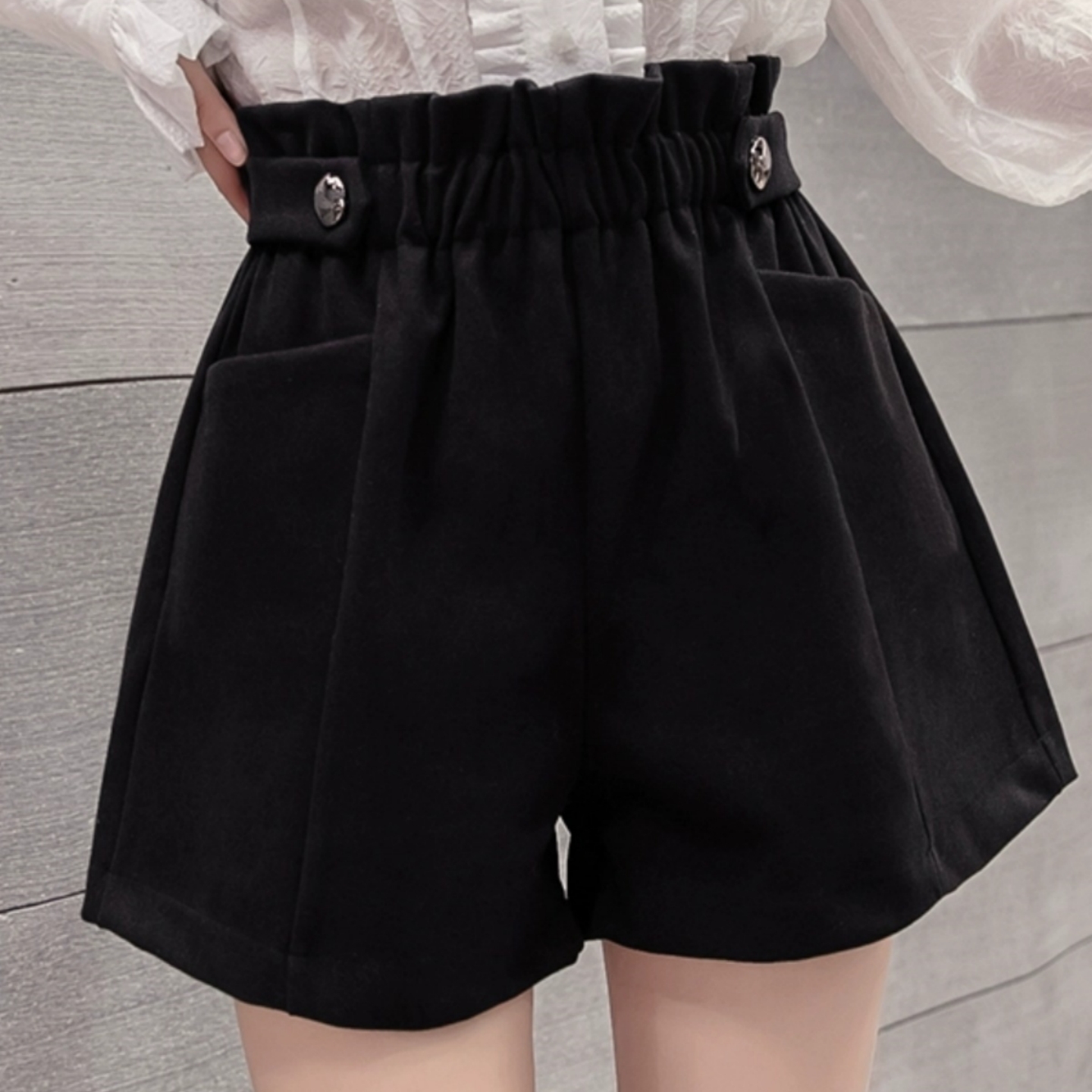 2025秋冬新款复古毛呢花苞短裤大码女装胖mm宽松显瘦a字阔腿靴裤