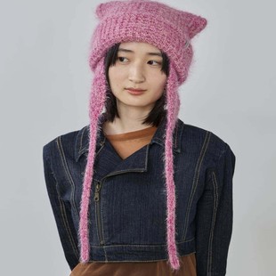 国内现货override 秋冬毛绒针织帽254090206猫耳朵保暖护耳帽子