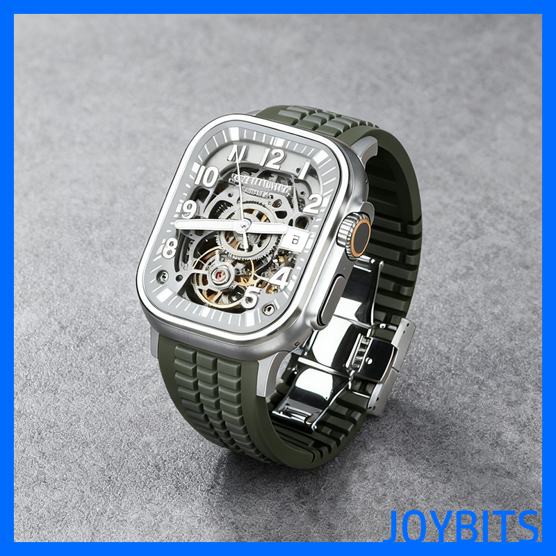 适用iWatch苹果手表S11氟橡硅胶表带Ultra金属不锈钢46蝴蝶扣49mm