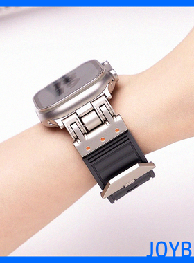 机甲风硅胶运动S9表带适用iWatch苹果手表Ultra2氟橡胶S8金属49mm