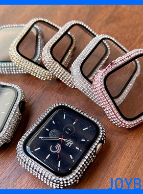 闪满钻一体全包S10保护壳适用iWatch苹果手表S9钢化膜Ultra防摔套