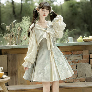 连衣裙女春秋国风汉元素日常套装小个子连帽上短外套新中式吊带裙