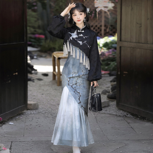 显瘦包臀戏新中式 素日常改良修身 连衣裙 旗袍女春秋国风汉元 年轻款