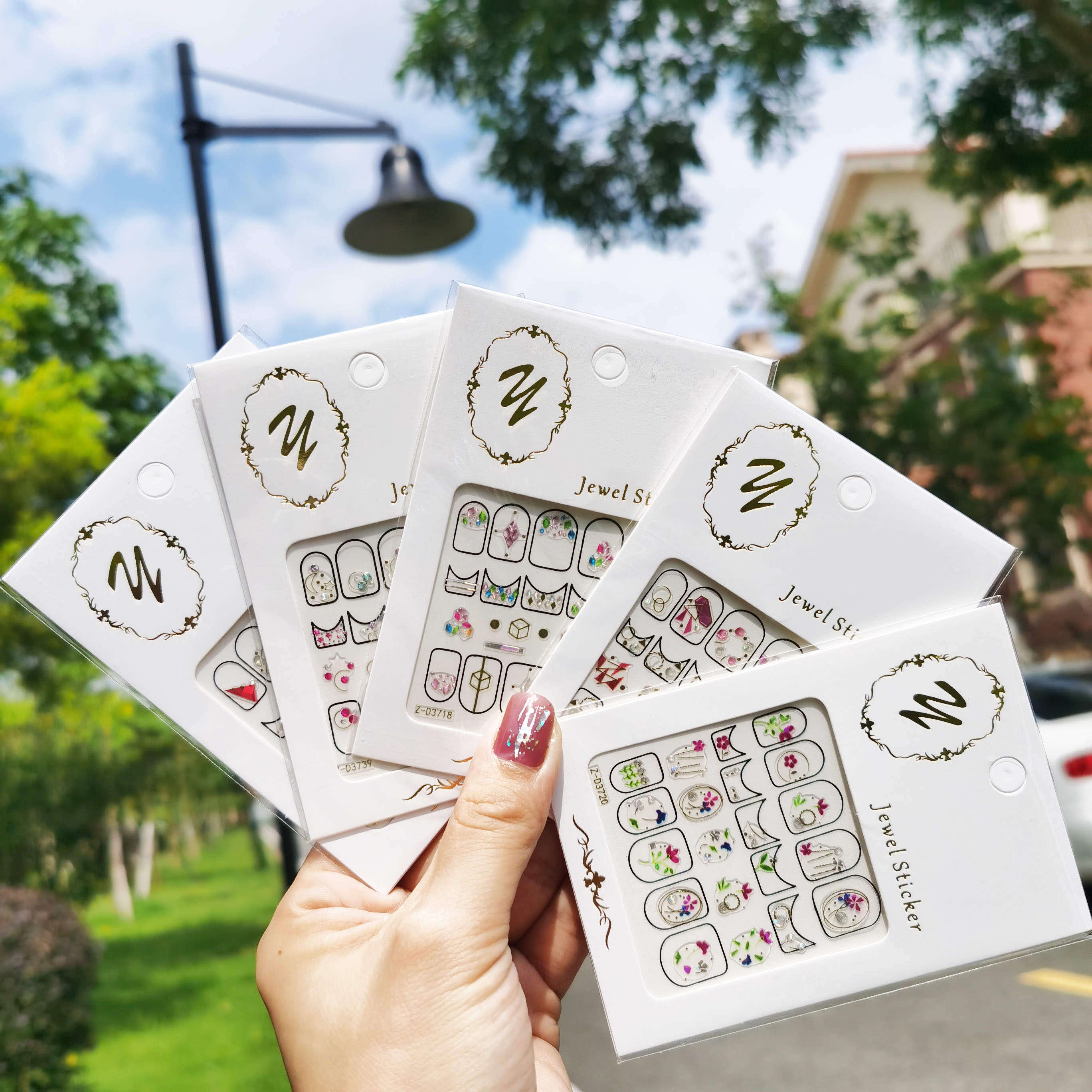 羽毛烫金花朵星月3d立体指甲贴纸