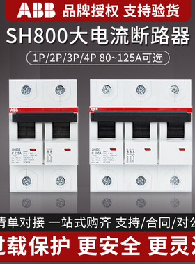 ABB导轨式大电流微型断路器SH802/803/804空气开关2P3P4P100A125A