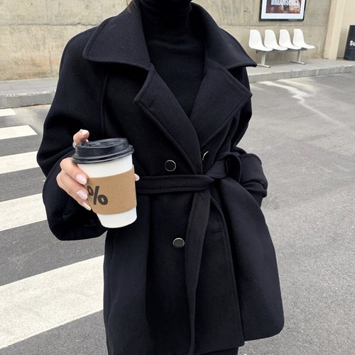 Hepburn style double-sided cashmere coat women's short 2021 new Cape tweed coat autumn and winter small man