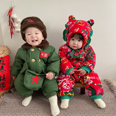 网红超萌婴儿东北大花棉袄军大衣