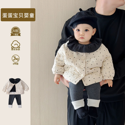 韩版女童秋冬装套装洋气宝宝夹棉衣服外套裤子加绒婴幼儿冬季一岁