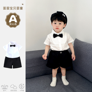 超洋气男宝宝帅气两件套装夏季婴儿衣服衬衫短裤西服夏装周岁礼服