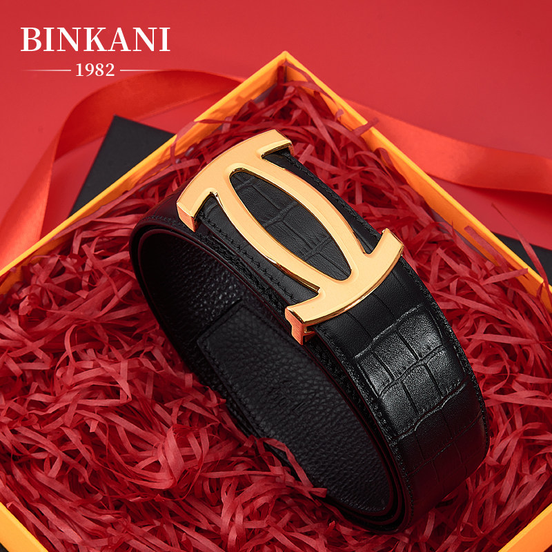 清仓 原398 现88 不锈钢头层牛皮皮带男真皮平滑扣裤带腰带休闲