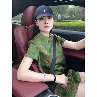新中式国风绿色清新连衣裙女2026新款夏季高级感显白高端唐装上衣