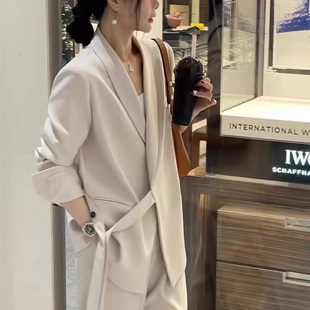 设计感绑带西装外套阔腿裤两件套女春秋新款高级感宽松休闲套装潮