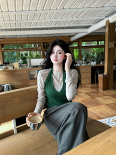 打底上衣两件套 慵懒松弛设计感韩系挂脖背心针织长袖 2025秋季 新款