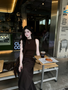 韩系气质高级感小众设计飘带无袖 显瘦不规则围脖上衣 背心极简修身