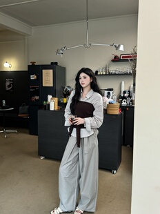 衬衫 新款 叠穿针织抹胸小众设计感两件套女 气质高智感2025秋季 韩版