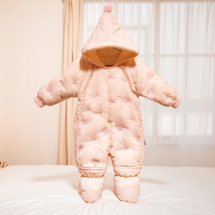 衣服寶寶加厚外出服新生兒包腳白鴨絨外套 嬰兒羽絨服連體衣抱冬季